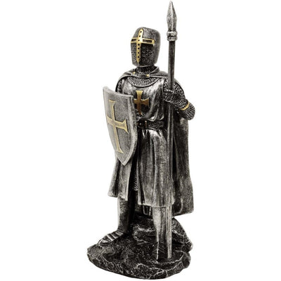 Lovag figura lándzsával, 20 cm, gravírozással személyre szabható - kézzel festett polirezin dekoráció ajándékba a történelem és a hadtörténet kedvelőinek