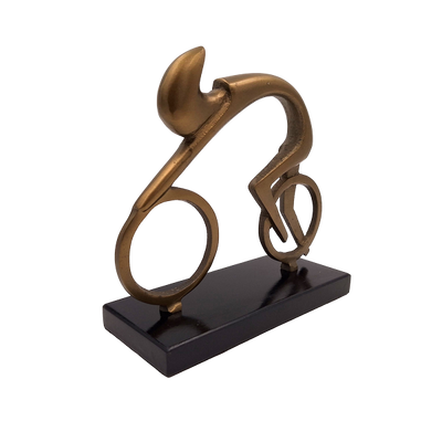 Kerékpáros figura Kerékpáros VB26/9 gravírozással - elegáns ajándék kerékpárosoknak, magasság 18 cm, sárgaréz és fekete, minimalista beltéri dekoráció