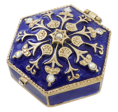 Elegancka metalowa szkatułka prezentowa z kryształkami B0035-08BL w granatowo-złotej kolorystyce z możliwością personalizacji grawerem