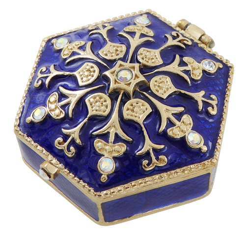 Elegancka metalowa szkatułka prezentowa z kryształkami B0035-08BL w granatowo-złotej kolorystyce z możliwością personalizacji grawerem