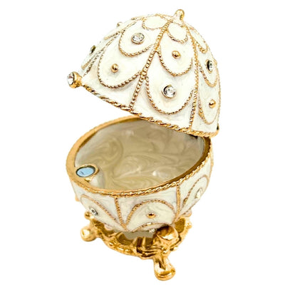Ekskluzywna Szkatułka Jajo Fabergé Metalowa z Kryształkami w Kolorze Biało-Złotym z Możliwością Personalizacji Grawerem