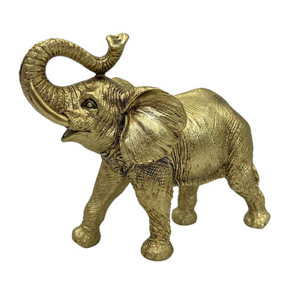 Arany elefánt felemelt ormánnyal - elegáns dekoratív figura személyre szabott gravírozási lehetőséggel, ideális ajándék - magasság 20,5 cm, anyag: polyresin