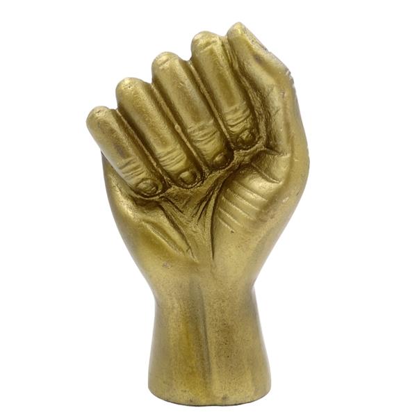 Dekoratív, ökölbe szorított kéz alumínium figura 18cm, gravírozással személyre szabható