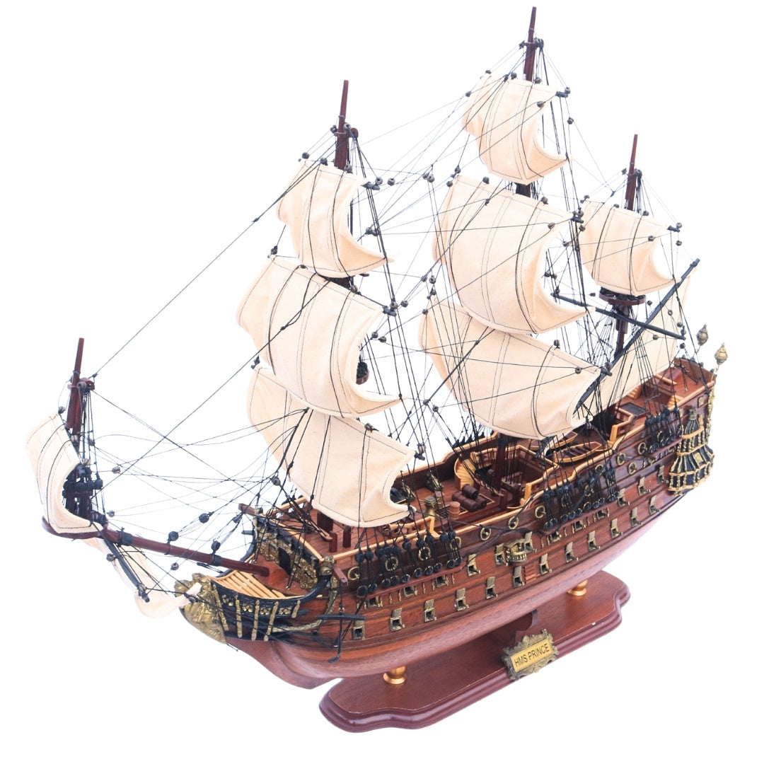 Exkluzív nagy HMS Prince hadihajó vitorláshajó-modell, 94cm, személyre szabható gravírozással