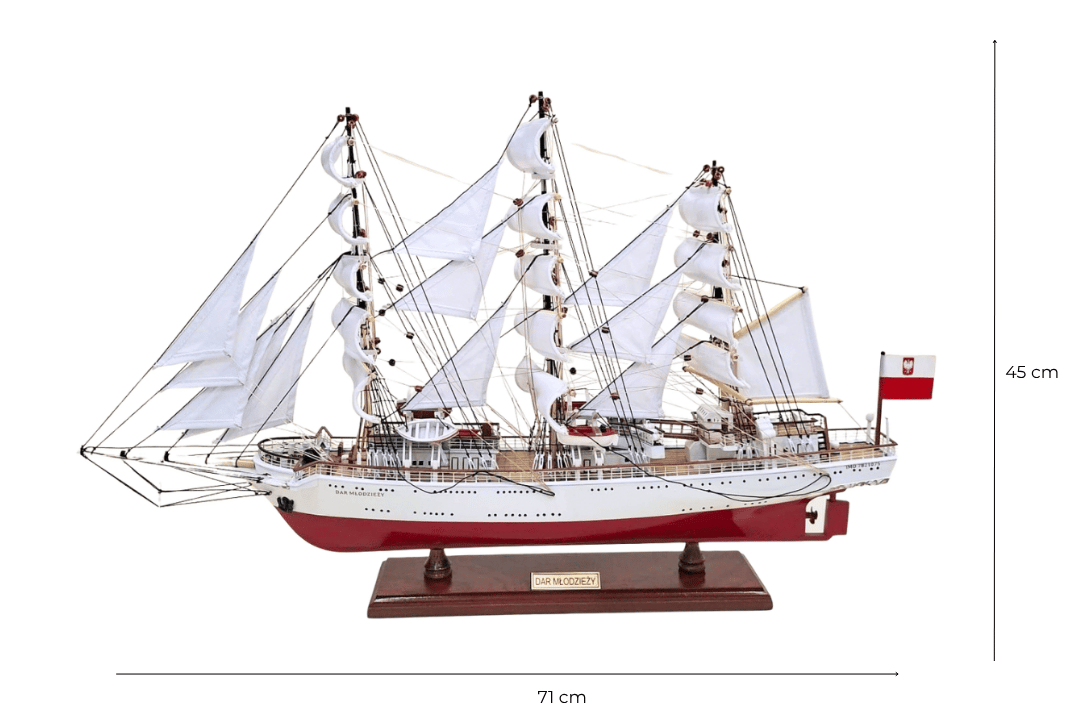 Ekskluzywny Model Żaglowca Statku Dar Młodzieży XXL 71 cm, możliwość personalizacji grawerem
