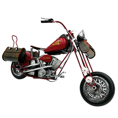 Nagy fém modell klasszikus chopper motorkerékpár piros színben, gravírozással személyre szabható