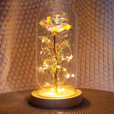 LED Rózsa éjjeli lámpa gravírozással személyre szabható kivitelben, romantikus ajándék, magasság 21,5 cm, finom fény, ideális hálószobai dekoráció