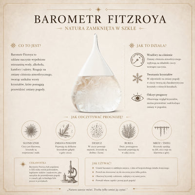 Barometr Burzowy Fitzroya w Oprawie Drewnianej - Kropla Storm Glass z Możliwością Personalizacji Grawerem - Idealny Prezent na Każdą Okazję - Elegancka Stacja Pogody w Nowoczesnym Stylu z Kryształami Reagującymi na Zmiany Pogody