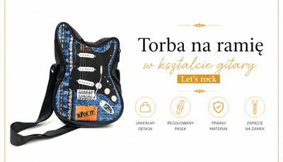Torba na ramię w kształcie gitary Let’s Rock RBG-019 z możliwością personalizacji grawerem, wodoodporna, idealna na prezent dla muzyka, PVC 100% i poliester, wymiary 34 x 23 x 5 cm