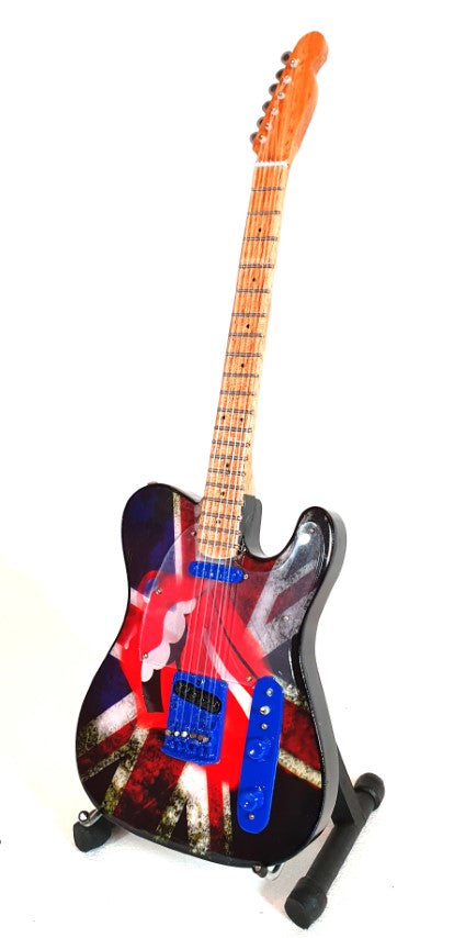 Rolling Stones Keith Richards stílusú MGT-2301 mini gitár, gravírozással személyre szabható, ideális ajándék zenerajongóknak, kézzel készült mahagóniból, magasság 27,5 cm
