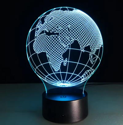 LED Földgömb lámpa 7 fényszínnel, gravírozással személyre szabható, ideális ajándék utazóknak, magasság 17 cm, USB-kábel