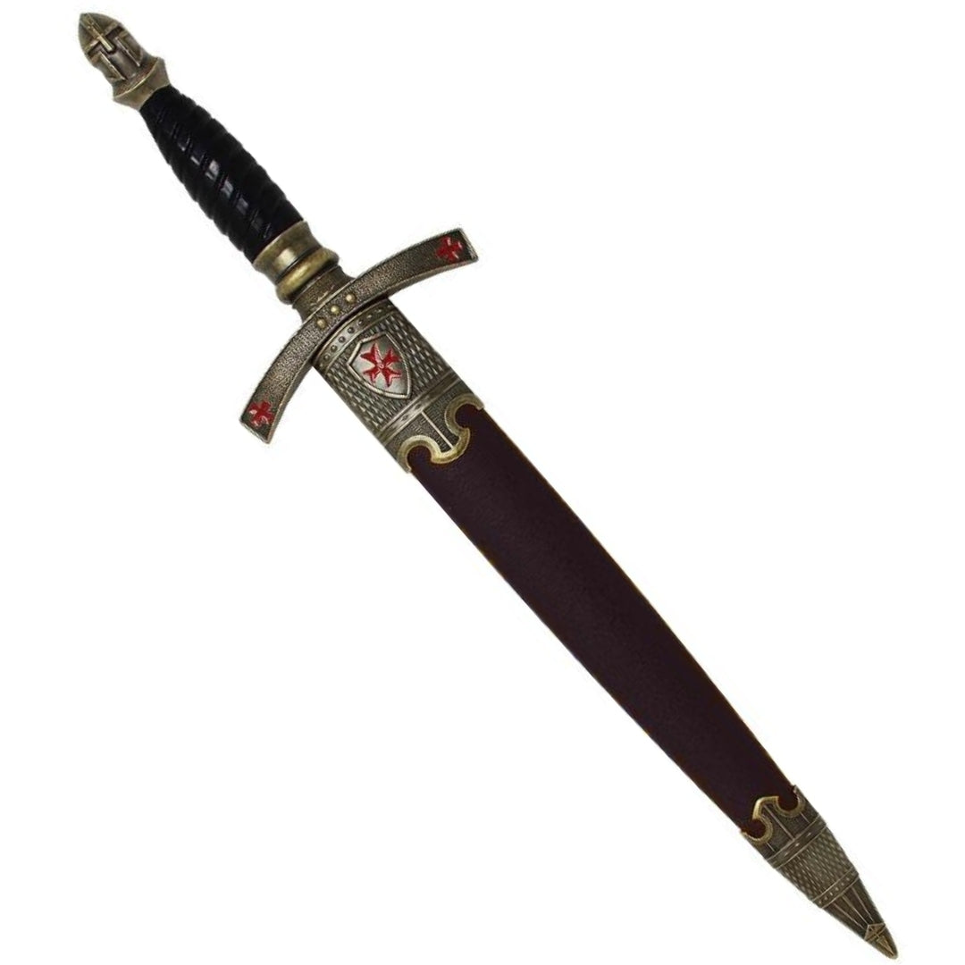 Templomos tőr hüvelyben, dekoratív, gravírozással – nemesacél replika, 40 cm