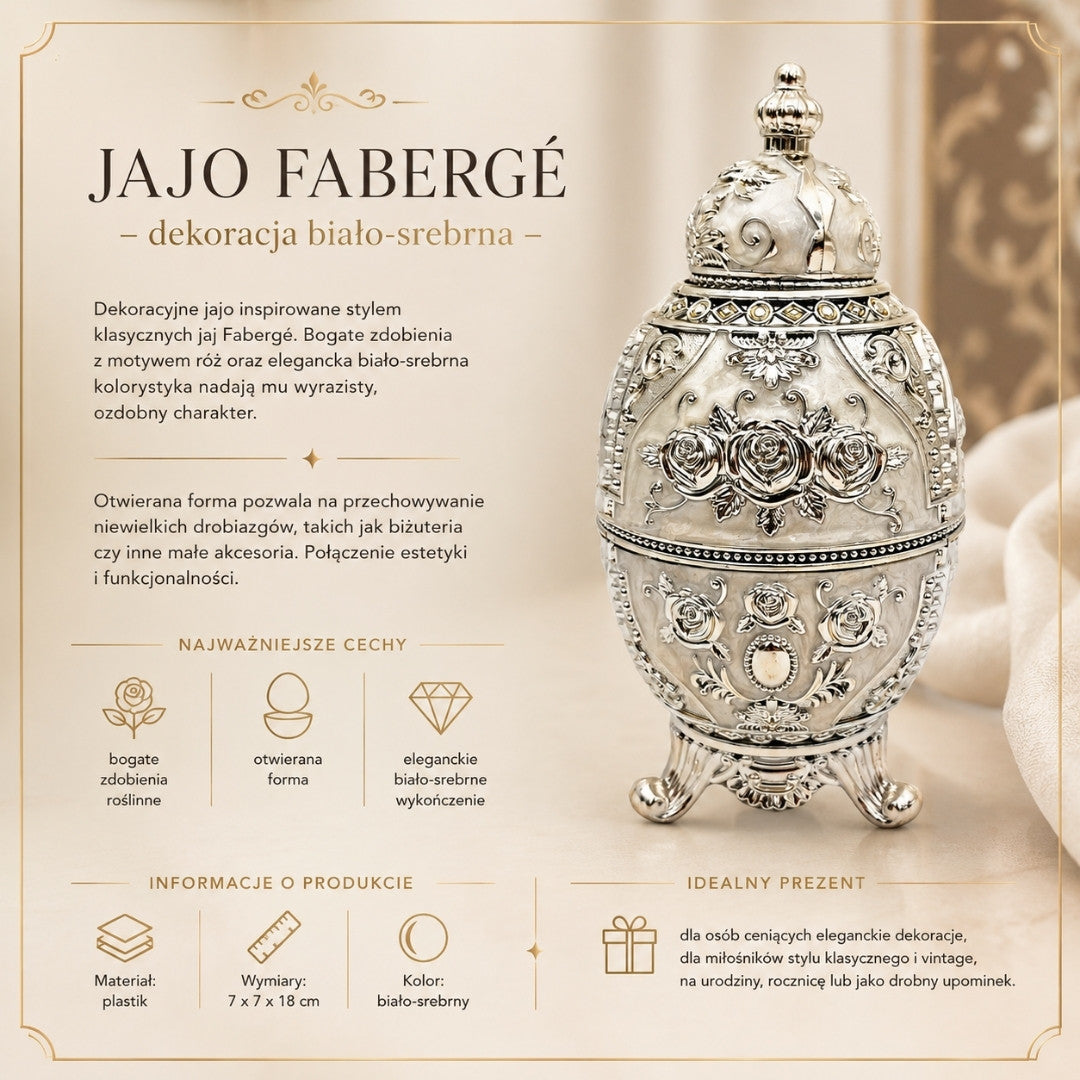 Ezüstszínű, nyitható Fabergé-tojás gravírozási lehetőséggel
