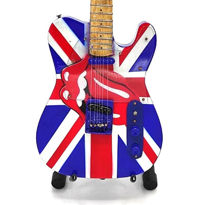 Rolling Stones UK&Tongue MGT-2301B gyűjtői minigitár mahagónifából, gravírozással személyre szabható, ideális ajándék minden alkalomra, magassága 27,5 cm