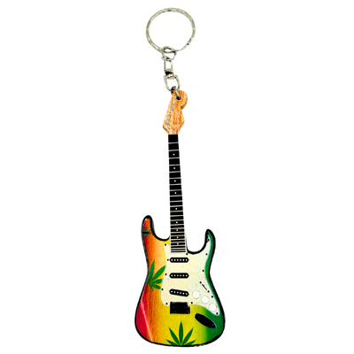 Bob Marley reggae gitár kulcstartó mahagóniból, gravírozással személyre szabható