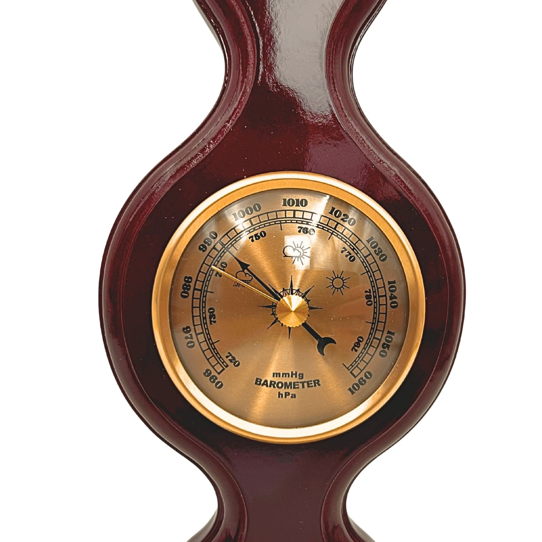 Elegáns 3 az 1-ben időjárás-állomás gravírozással – hőmérő, barométer, higrométer sötét fában, 40cm