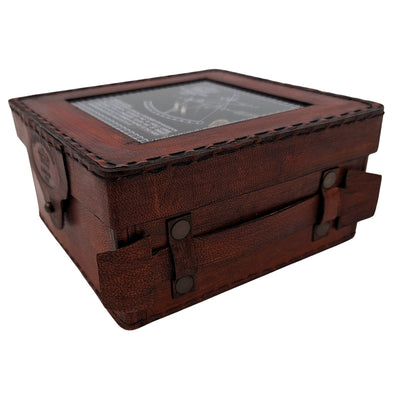 Sekstant Mosiężny z Grawerem w Skórzanym Pudełku - Replika z 1917 roku, Idealny na Prezent dla Żeglarzy i Astronomów, Wymiary 13x12x6 cm, Antyk, Materiał: Mosiądz i Szkło