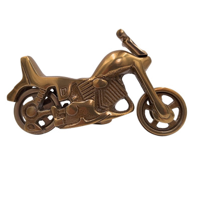 N-2960 fém motorkerékpár-modell antik sárgaréz színű alumíniumból – személyre szabott gravírozás ajándéknak, méretek 17,5 x 10 cm