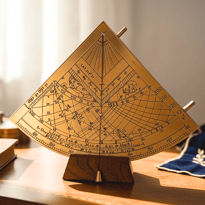 Gunter H39 sárgaréz napkvadráns fa talppal, gravírozással személyre szabható, ideális ajándék a csillagászat kedvelőinek, magasság 17 cm, elegáns ajándékcsomagolás