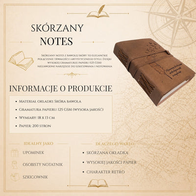 Retro bőr notesz felirattal, 200 oldal