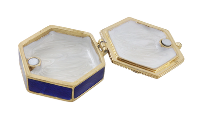 Elegancka metalowa szkatułka prezentowa z kryształkami B0035-08BL w granatowo-złotej kolorystyce z możliwością personalizacji grawerem