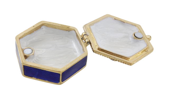 Elegancka metalowa szkatułka prezentowa z kryształkami B0035-08BL w granatowo-złotej kolorystyce z możliwością personalizacji grawerem