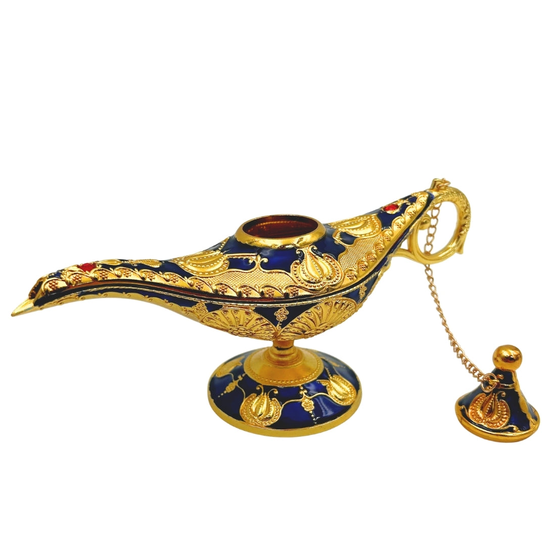 LABB Aladdin-lámpa aranyszínű fém díszítésekkel, sötét tengerészkék, 22 x 7 x 11 cm