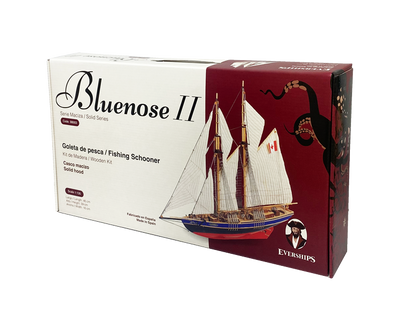 Bluenose II összerakható modell – fa szkúner 38x31x6,5 cm gravírozással történő személyre szabási lehetőséggel – ideális ajándék vitorlázóknak, természetes anyagokból készült, nehézségi szint: középhaladó