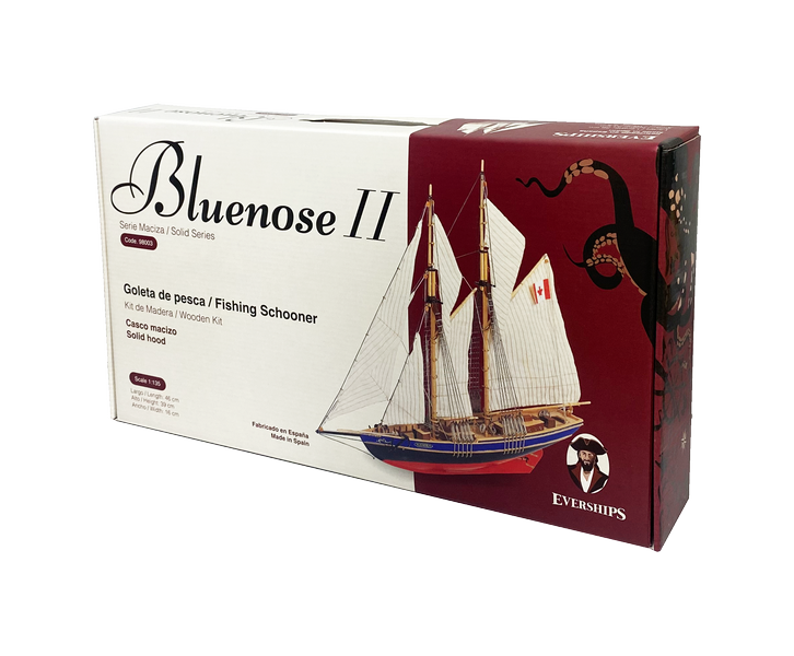 Bluenose II összerakható modell – fa szkúner 38x31x6,5 cm gravírozással történő személyre szabási lehetőséggel – ideális ajándék vitorlázóknak, természetes anyagokból készült, nehézségi szint: középhaladó