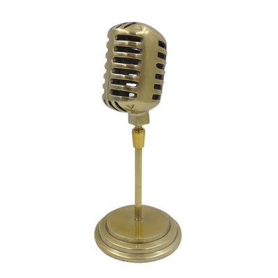 Retro mikrofon szobor gravírozással személyre szabható, aranyszínű, 25 cm