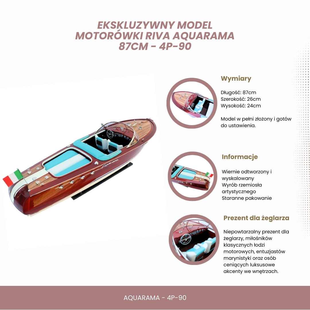Exkluzív Riva Aquarama motorcsónakmodell, 87cm, gravírozással történő személyre szabás lehetőségével