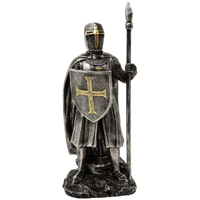 Lovag figura lándzsával, 20 cm, gravírozással személyre szabható - kézzel festett polirezin dekoráció ajándékba a történelem és a hadtörténet kedvelőinek