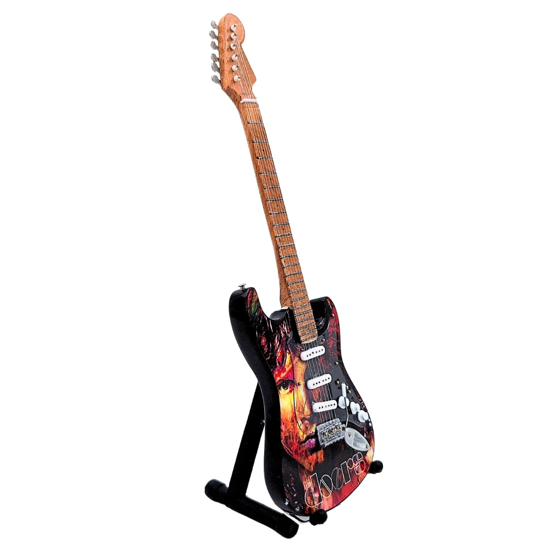 Mini Gitara Jim Morrison The Doors - Drewno Mahoniowe - Personalizowany Grawer - Idealny Prezent dla Fanów Muzyki - Wysokość 27,5 cm - Kolekcjonerski Element Dekoracyjny