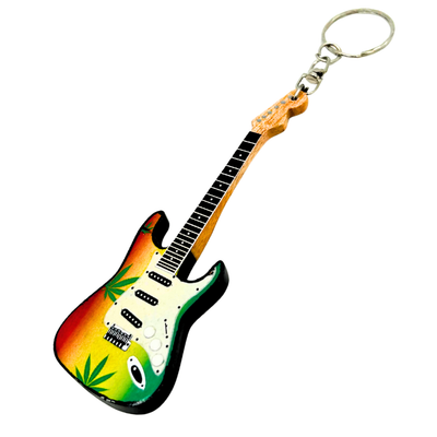 Bob Marley reggae gitár kulcstartó mahagóniból, gravírozással személyre szabható