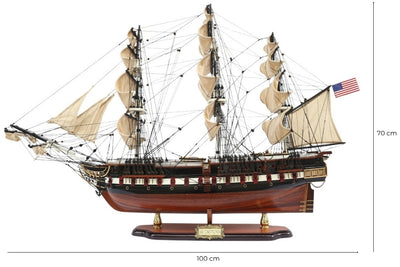Exkluzív nagy USS Constitution vitorláshajó-modell, 100cm, személyre szabható gravírozással