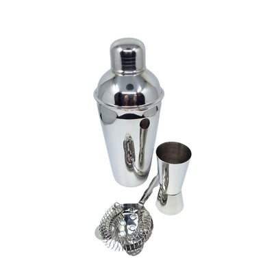 Steel 3 részes bártenderszett személyre szabható gravírozási lehetőséggel - shaker 750 ml, jigger 15/30 ml, strainer - elegáns ajándék a koktélok kedvelőinek, rozsdamentes acél, ezüst szín