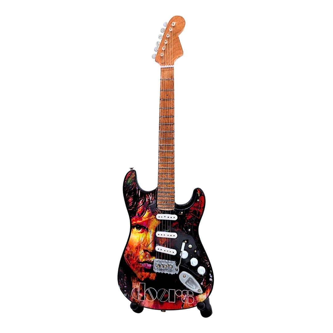 Mini Gitara Jim Morrison The Doors - Drewno Mahoniowe - Personalizowany Grawer - Idealny Prezent dla Fanów Muzyki - Wysokość 27,5 cm - Kolekcjonerski Element Dekoracyjny