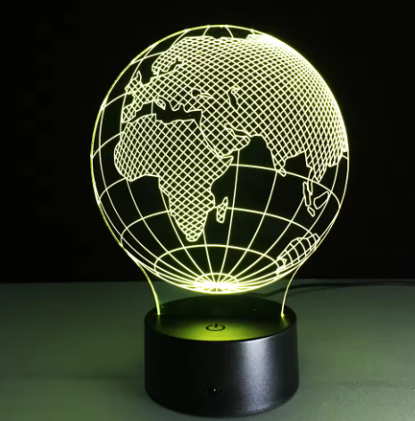 LED Földgömb lámpa 7 fényszínnel, gravírozással személyre szabható, ideális ajándék utazóknak, magasság 17 cm, USB-kábel