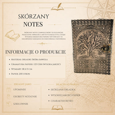 Skórzany Notatnik Retro Drzewo Życia z Grawerem