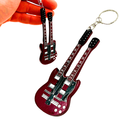 Led Zeppelin - Jimmy Page gitár kulcstartó - személyre szabott gravírozás - vörös mahagóni - ideális ajándék gitárosnak és rockrajongónak - méretek: 6 x 11 x 0,5 cm
