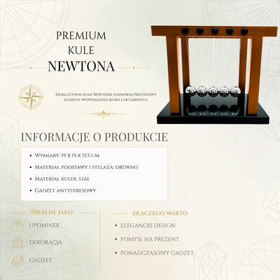 Elegáns nagy prémium Newton-golyók fa talpon, gravírozási lehetőséggel