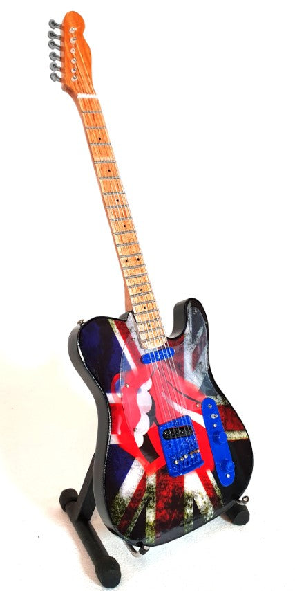 Rolling Stones Keith Richards stílusú MGT-2301 mini gitár, gravírozással személyre szabható, ideális ajándék zenerajongóknak, kézzel készült mahagóniból, magasság 27,5 cm
