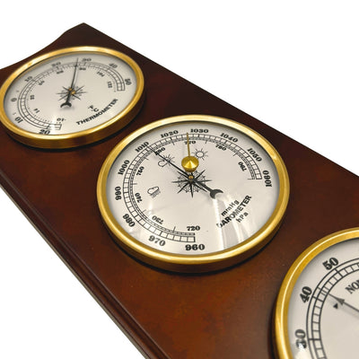 Elegáns retro időjárás-állomás 36cm gravírozással – barométer, hőmérő, higrométer fa burkolatban