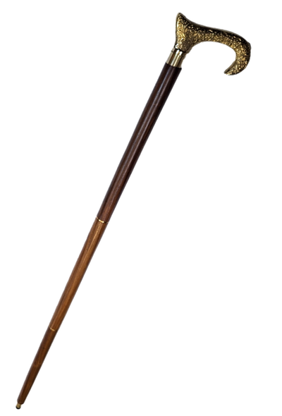 Fa sétabot aranyszínű markolattal - összecsukható - elegáns ajándék gravírozásos személyre szabási lehetőséggel - 91,5 cm, barna, sárgaréz fogantyúval