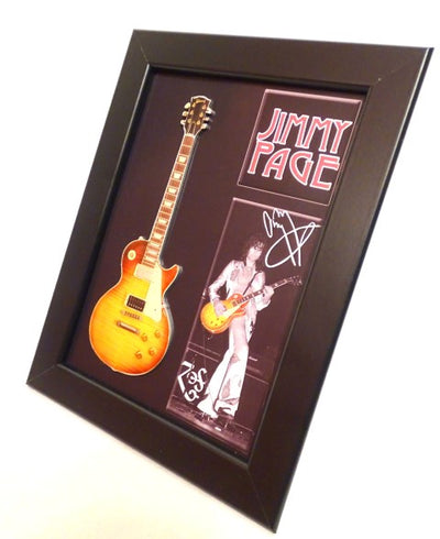 Jimmy Page stílusú minigitár FMG-012 kerettel, személyre szabható gravírozási lehetőség, ideális ajándéknak, fa keret 1,3cm x 16cm x 21,4cm, acél minigitár asztalra állítható vagy falra akasztható kivitelben
