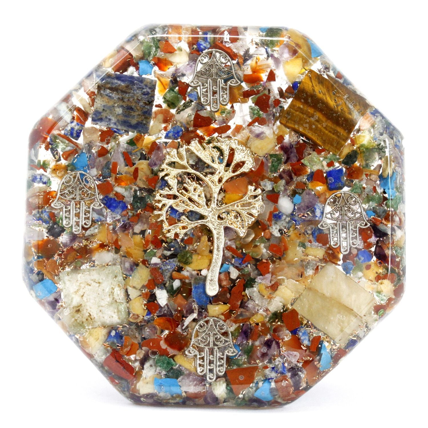 Orgonite Desk Power Pack - Drzewo Życia - Duży - Ręcznie Wykonany z Kamieni Szlachetnych i Miedzi - Idealny na Prezent - Wymiary 11 cm x 1,5 cm - Ochrona przed Zanieczyszczeniem Elektromagnetycznym - Symbol Harmonii i Energii