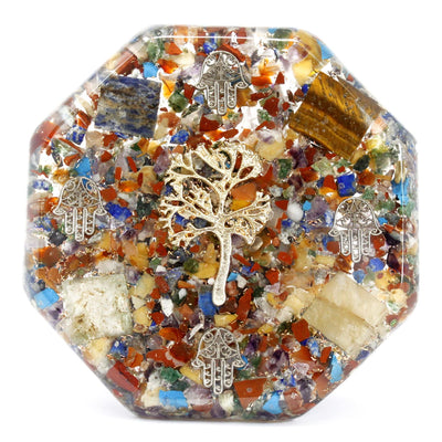 Orgonite Desk Power Pack - Drzewo Życia - Duży - Ręcznie Wykonany z Kamieni Szlachetnych i Miedzi - Idealny na Prezent - Wymiary 11 cm x 1,5 cm - Ochrona przed Zanieczyszczeniem Elektromagnetycznym - Symbol Harmonii i Energii