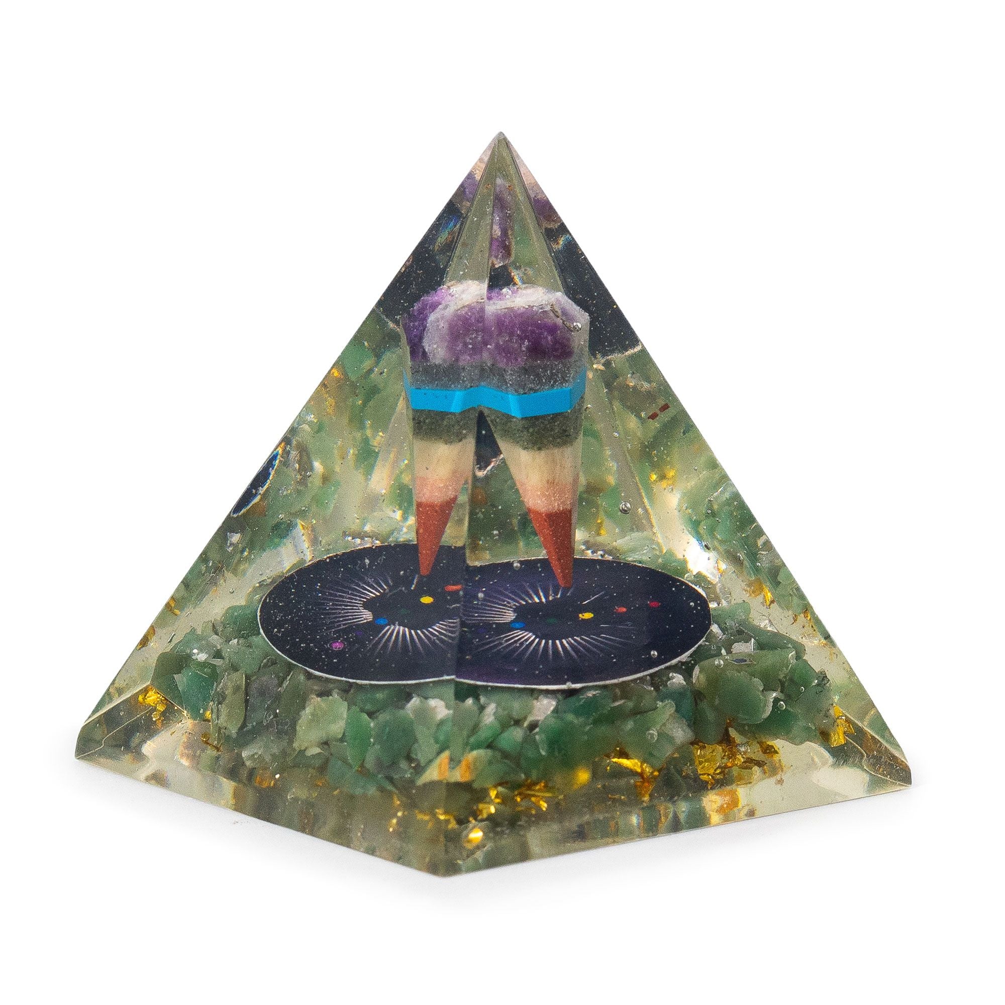 Med Organite Piramida z Pendulum i Zielonymi Chipsami Awenturynu 7x6 cm