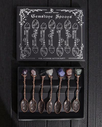 Arcana Aurea – 7 db barna boszorkánykanál készlet természetes kövekkel