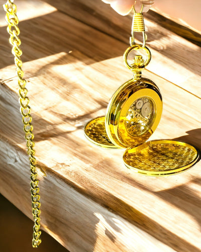 Klasszikus Kézi Mechanikus Zsebóra Dupla Fedéllel, Kézi Felhúzású, Arany Színű, Gravírozással